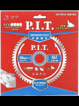 Диск пильный 190x30x2.0 P.I.T. 64T Carbide, зуб TCG 5° по алюминию (ACTW13-190T64)
