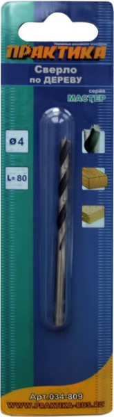 Сверло дерево Практика 4*80мм 034-809