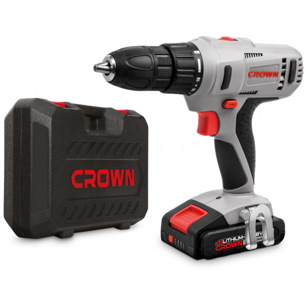 Дрель акк CROWN CT21056L-2 BMC (18В, 2х2,0А/ч Li-ION, БЗП13мм, 45Нм, кейс)