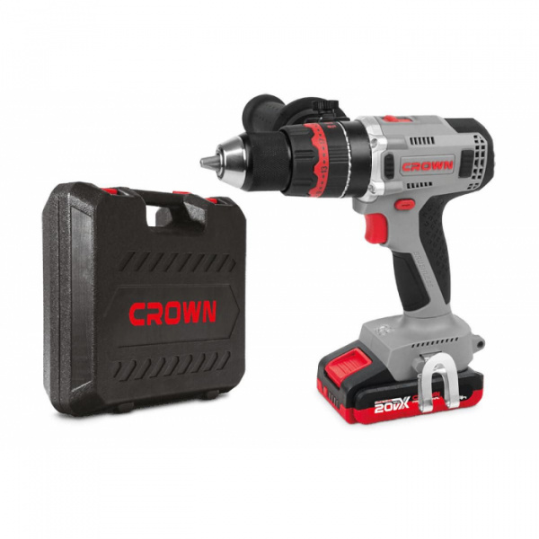 Дрель акк CROWN CT21093HMX-2 BMC (20В,2х2,0А/ч Li-ION,ударный, БЗП13мм метал, 75Нм,без акк и зар, ке