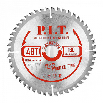 Диск пильный 160х20/16х48Т P.I.T. 1,4 мм (ACTW04-160T48)