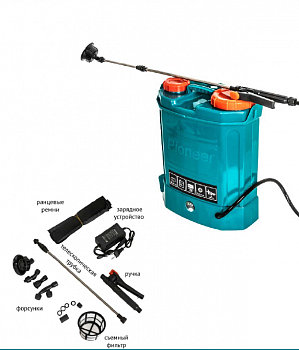 Опрыскиватель акк Pioneer BWS-12L-01 (12В, свинцово-кислотный, 8 А/ч, 0,15-0,4 Мпа, объем резевуара 12 л, насадки в компл.)