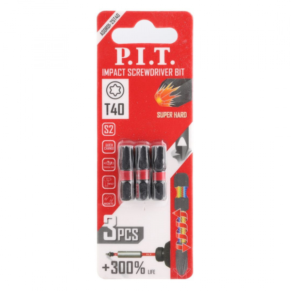Бита ударная P.I.T. T40x25 мм 3 шт в уп.(ASDR01-25T40)