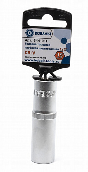 Головка торцевая глубокая КОБАЛЬТ 1/2", 15 мм, Cr-V (1 шт.) подвес 644-061