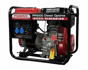 Электростанция дизельная Powerac PR3000 Diesel Optima (PR3500D) (2,8/3,0кВт, 220В, 296см3, 5,5л.с., бак 13л, МЕДЬ, ручной старт, колеса, 68кг)