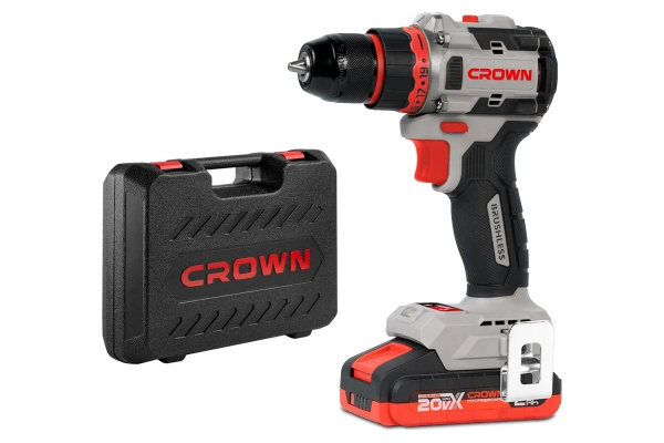 Дрель акк бесщет. CROWN CT21128HMX-2 BMC 2х2.0Ач, 500/1800 об/мин, металл.БЗП 13 мм, 27/50 Нм, ст.13