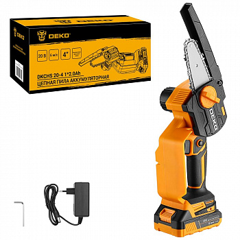 Пила цепная акк DEKO DKCHS 20-4  щеточный, 20В, 4", 1x2.0Ач, коробка  063-4480