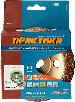 Чашка твёрдосплавная ПРАКТИКА 125 х 22 мм наклонный, зерно #24 мелкое 773-606