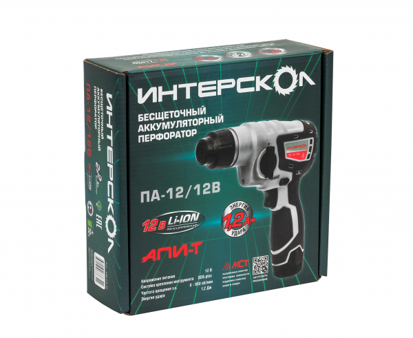 Перфоратор акк. Интерскол ПА-12/12В (бесщет.двиг., АПИ-Т 12В, SDS plus, макс. Ø бурения 12 мм, без А