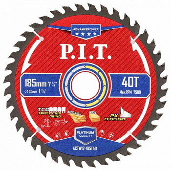 Диск пильный 185x30x2.0 P.I.T. 40T Carbide, зуб TCG 15° (ACTW12-185T40)