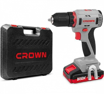Дрель акк бесщет. CROWN CT21091HX-2 BMC (B3+, 20В, бесщет.двиг., 2акк*2,0Ач, Li-ion, 0-420/0-1400, БЗП 13мм, 55Нм, КЕЙС, ЗУ, поясная клипса)