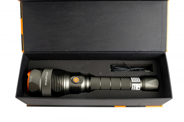 Фонарь ручной аккум. MAXPILER MPF-02(12000-300 Лм, LED COB, 4 реж, 2-12ч, 7.4В/5000мАч, фокус.света)