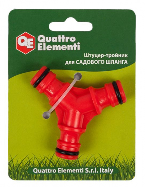 Штуцер д/шланга QUATTRO ELEMENTI соединитель БРС папа - тройник, пластик
