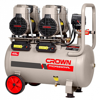Компрессор безмасляный CROWN CT36161 419,4 (2х209,7) л/мин, 45 л.ресивер, 8 бар, 2,6 кВт/3,6 л.с  (2*1,3 /1,8), вес 41,3 кг.