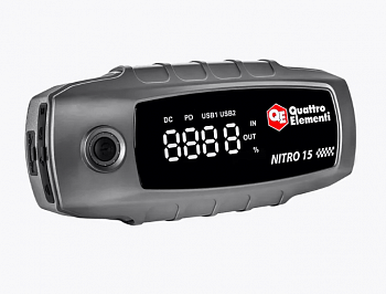 Пусковое устройство QUATTRO ELEMENTI Nitro 15 (12В, 15000 мАч, 1200 А, Type-C, USB-A, дисплей, фонарь (919-258)