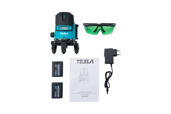 Лазерный уровень TESLA UR30PRO  линейный крест 30м ±0,2мм/м зеленый луч, кейс, очки