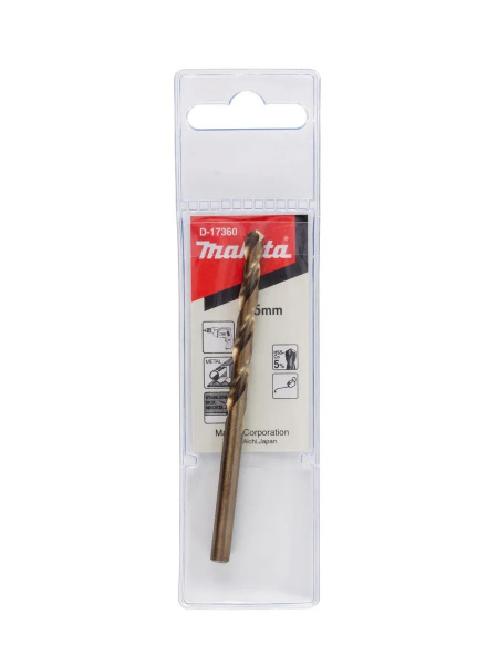 Сверло Makita д\металла HSS-СО, 5*52*86мм,1шт,*в-цилиндр,винтовое D-17360