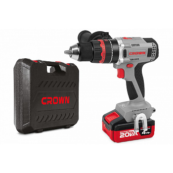 Дрель акк бесщет. ударная CROWN CT21093HMX-4 BMC (B3+, 20В, 2акк*4,0Ач, Li-ion,75Нм,0-500/0-2000об/мин,БЗП металл.13мм,КЕЙС,ЗУ,поясная клипса)