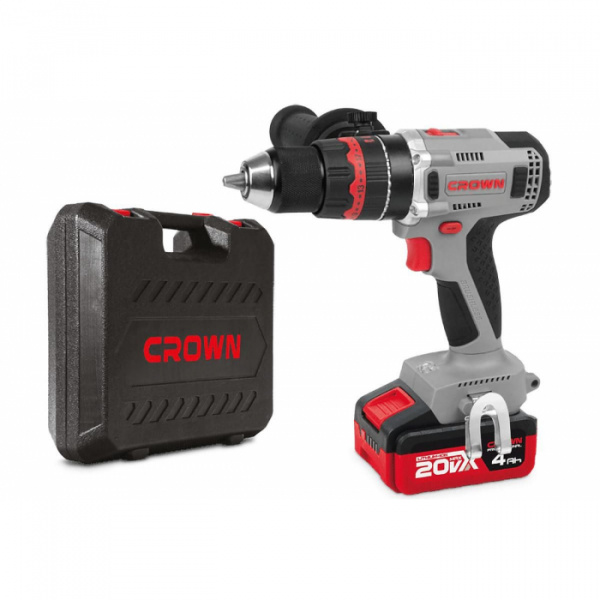 Дрель акк CROWN CT21093HMX-4 BMC (20В,2х4,0А/ч Li-ION,ударный, БЗП13мм метал, 75Нм,без акк и зар, ке