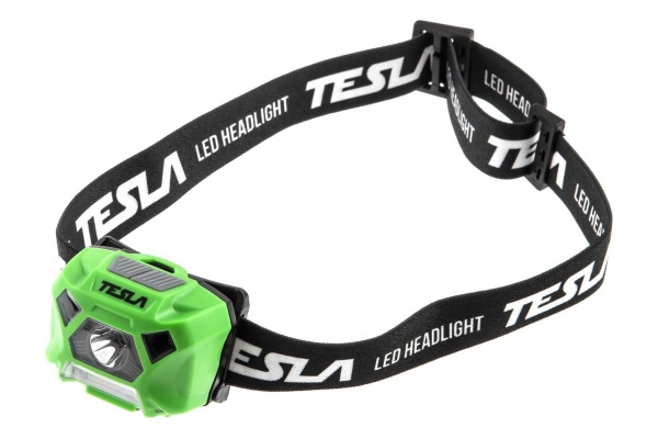 Фонарь налобный TESLA HLS (3Вт, 140 люмен, литиевый аккумулятор, сенсор, красный свет)