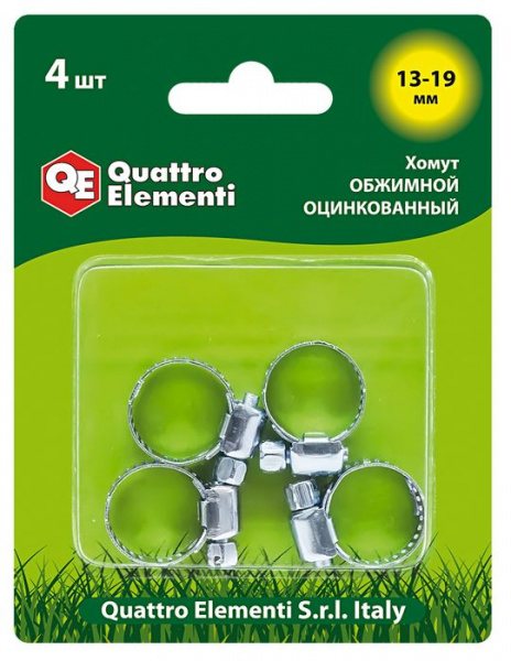 Хомут обжимной QUATTRO ELEMENTI 13-19 мм, оцинкованный, 4 шт в блистере
