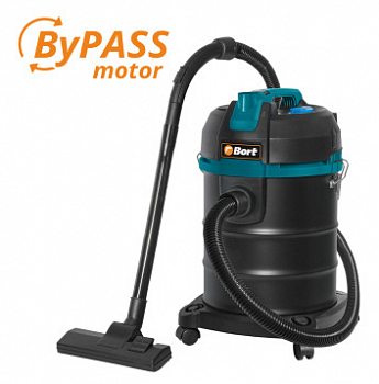 Пылесос BORT BSS-1525 BLACK (1,5кВт, 25л, шланг 3м, розетка 2кВт, сухая и влажная уборка)  93412604