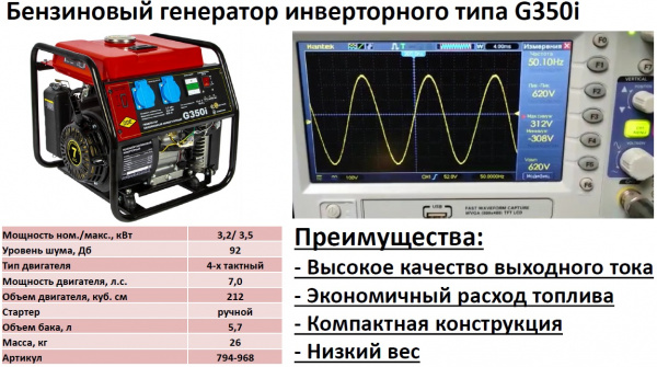 Электростанция бенз.инверт.DDE G350i (1ф 3,2/3,5 кВт, бак 5,7 л, дв-ль 7 л.с.)